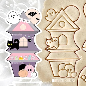 Tall Haunted House Cookie Cutter, Cookie Stamp, Halloween Cutters