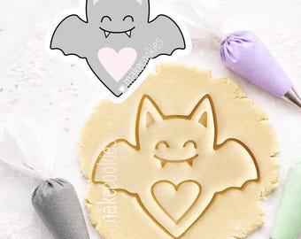 Bat Cookie Cutter with imprint, Halloween stamp for baking, fondant and clay crafts