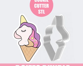 Unicorn Ice Cream Cookie Cutter 3D model STL files for 3D printing - Digital Download