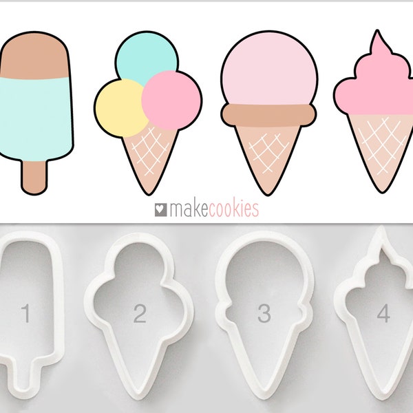 Ice Cream Cookie Cutter, Cookie cutters, Fondant Cutters, Polymer Clay Cutters,