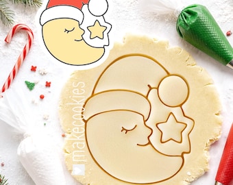 Moon Cookie Cutter – Christmas Moon in Santa Hat