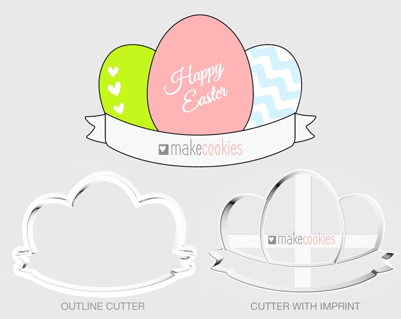 Fondant Cutters Easter eggs cutters Eggs Plaque Easter Egg plaque cutter Easter Cookie Cutters Easter Eggs with banner Cookie Cutter