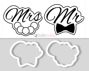 Mr and Mrs Cookie Cutter, Wedding Cookie Cutter, Hand lettered
