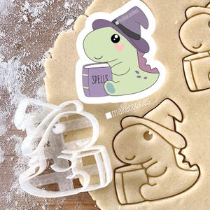 Dino with Spells Cookie Cutter Halloween Cookie Stamp Halloween Cutters