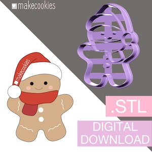 Digital Download Gingerbread Man Christmas Cookie Cutter with imprint STL files for 3D printing