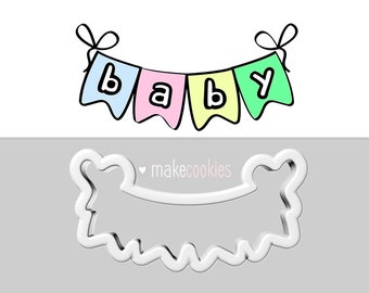 Bunting Cookie Cutter, Flag Cutter, Banner Cookie Cutter, Baby cookie cutter, Baby shower, Valentine's Day, Plaque cookie cutter, Love