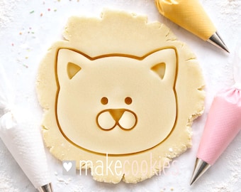 Cat Face Cookie Cutter: Hand-Drawn Design, PLA Plastic stamp for baking, fondant and clay
