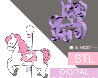 Digital Download Carousel Horse Cookie Cutter with imprint, Stl files for 3d printing