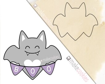 Bat With Boo Cookie Cutter, Halloween Cookie Cutters, Fondant cutter, 3D printed cutters