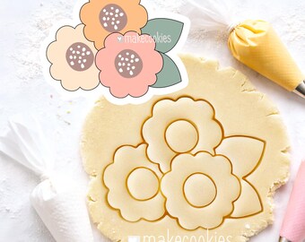 Flower Cookie Cutter: Bunch of three flowers, Baking, Fondant and Clay Cutter