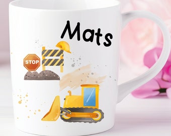 Personalized mug construction site excavator - individually designed with name or desired text - all-round motif