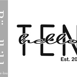 Iron-on picture DIY birthday Hello Ten or desired number also with name and year of birth