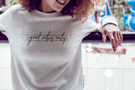 Ironing Image DIY Good Vibes Only Iron On Press Glitter Flock Effect Flex