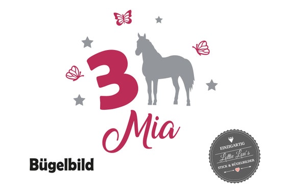 Ironing picture birthday horse pony number with name butterfly hearts