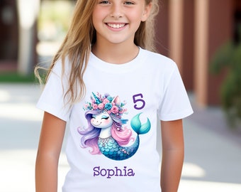 Personalisiertes T-Shirt  Einhorn Meerjungfrau zum Geburtstag mit Wunschzahl und Name