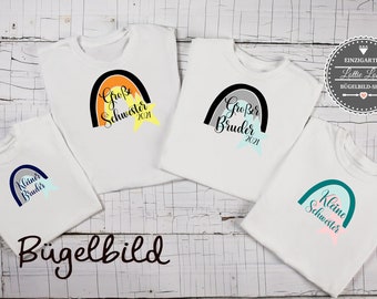 Bügelbild Geschwister Regenbogen Große Schwester 2021 Bruder Kleine Schwester Bruder auch mit Wunschnamen / Jahr Statement Shirt