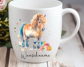 Personalisierte Tasse Shetland Shetty Pony Pferd -  Individuell gestaltbar mit Namen oder Wunschtext