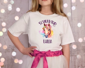 T-Shirt Horse Schoolchild 2024 with name and year for school enrollment gift