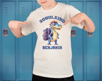 T-Shirt Dino Schoolchild 2024 with name and year for school enrollment gift