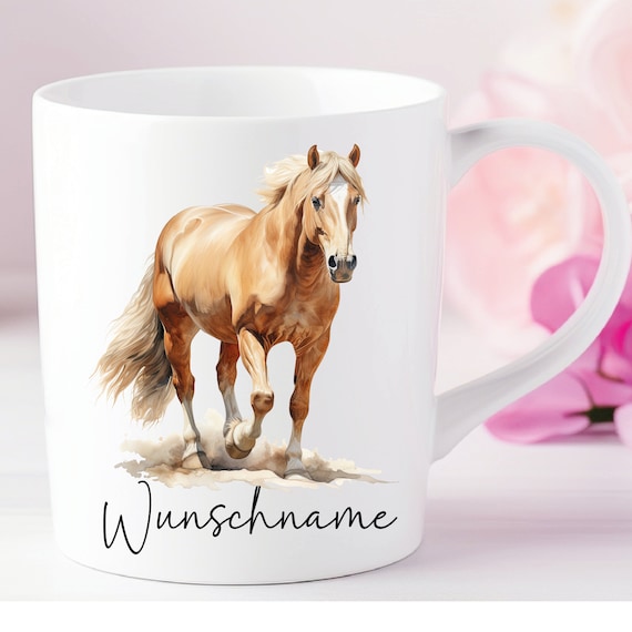 Personalized Cup Horse Foal Black Friese Palomino Haflinger Pinto - Can be individually designed with name or desired text