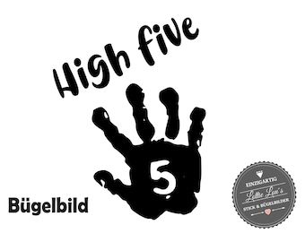 Bügelbild Birthday High Five mit Hand und Finger zum fünften Geburtstag