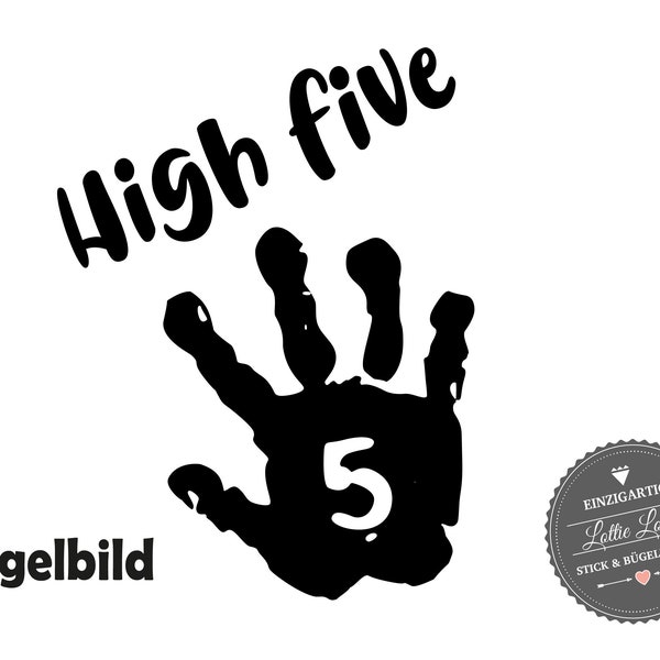 Bügelbild Birthday High Five mit Hand und Finger zum fünften Geburtstag