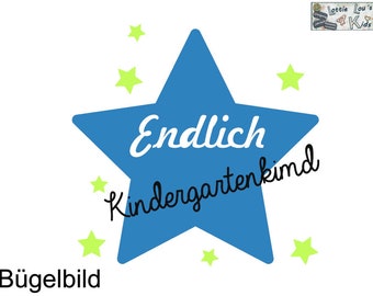 Bügelbild Endlich Kindergartenkind Stern Wunschfarbe  Name