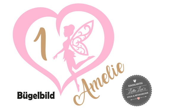 Personalized Ironing Picture Birthday Fairy Fairy Heart with Number Name Press Glitter Flock Effect Flex Birthday Shirt