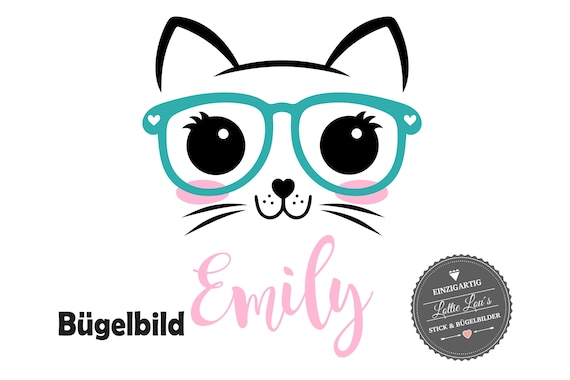 Personalized ironing image cat cat kitten kitten with glasses and wishful in glitter Flock effect flex insurgent DIY