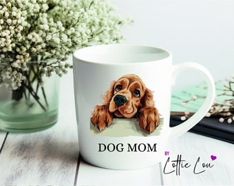 Personalized Dog Mom mug with Cocker Spaniel dog breed also with desired name