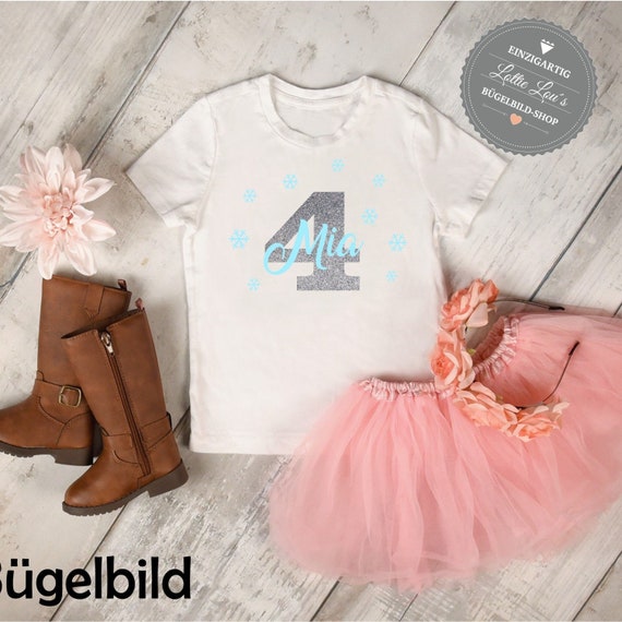 Iron-on patch DIY Frozen Snowflake Snow Birthday Birthday Number and desired name Iron On Patch Glitter Flock Effect Flex