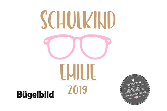 Ironing picture schoolchild 2019 Glasses with name for school enrollment