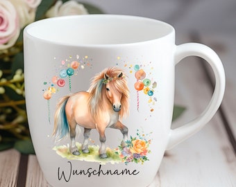 Personalisierte Tasse Shetland Shetty Pony Pferd -  Individuell gestaltbar mit Namen oder Wunschtext