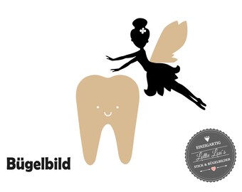 Personalisiertes Bügelbild / T-Shirt Zahn Zahnfee Tooth Fairy auch mit Wunschtext Wunschfarbe  Aufbügler Flex, Glitzer, Flock, Effekt