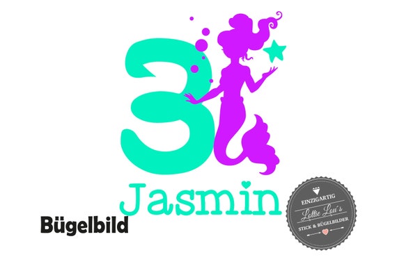 Personalized Ironing Picture / T-Shirt Birthday Mermaid Mermaid with Number Name Press Glitter Flock Effect Flex