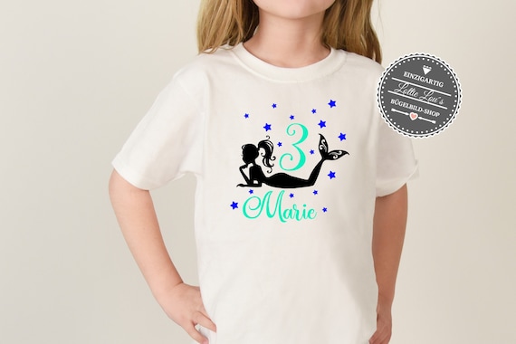 Personalized Ironing Picture / T-Shirt Birthday Mermaid Mermaid with Number Name Press Glitter Flock Effect Flex