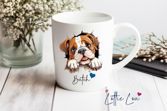 Personalized mug with dog breed bulldog and desired name