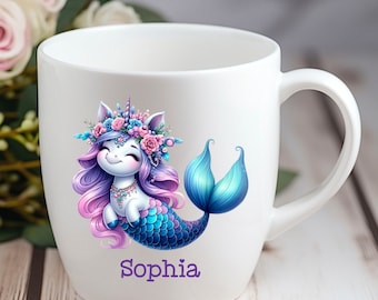 Personalisierte Tasse Meerjungfrau Einhorn Unicorn -  Individuell gestaltbar mit Namen oder Wunschtext