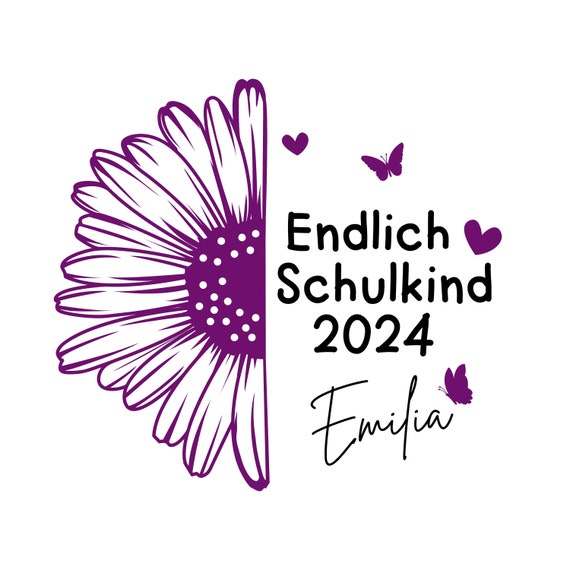 Iron-on image school child flowers with desired name and date to iron on also for school cone