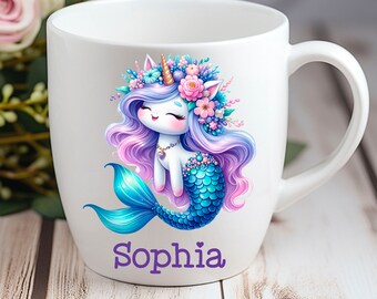 Personalisierte Tasse Meerjungfrau Einhorn Unicorn -  Individuell gestaltbar mit Namen oder Wunschtext