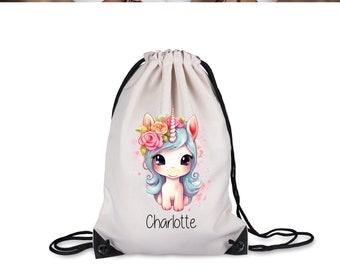 Sac de sport licorne, sac de sport, vêtements de rechange, sac de natation avec nom