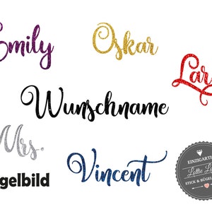 Planchado de la imagen con el nombre deseado Texto deseado para planchar en flex, glitter, flock o efecto