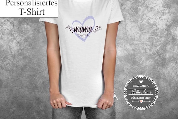 T-Shirt Mom Mama Est Be Heart with WishName Statement Shirt