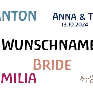 Iron-on image with desired name and desired text to iron on