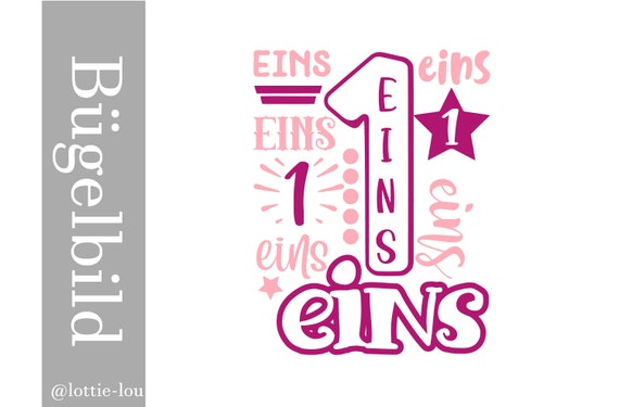 Iron-on picture Birthday One One or desired number with crown and heart
