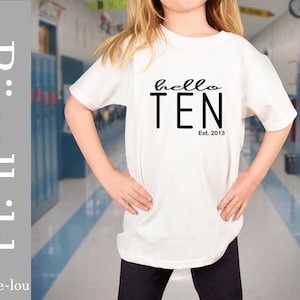 Iron-on picture DIY birthday Hello Ten or desired number also with name and year of birth