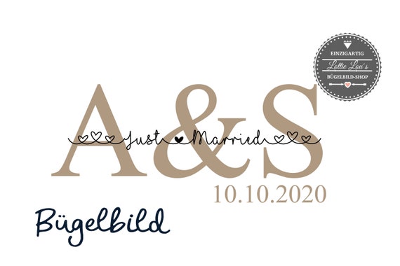 Iron-on image Just Married with initials Groom Bride to be Wedding also with desired name & date Statement Shirt
