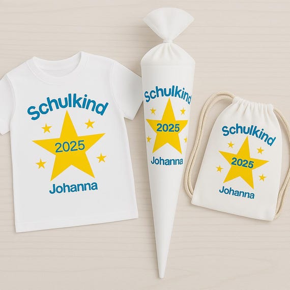 Iron-on image schoolchild 2025 star personalized iron-on patch school enrollment | Iron-on motif shirt gym bag school cone gift glitter flock effect