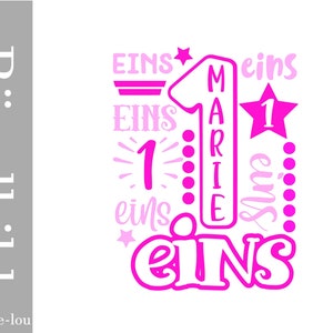 Iron-on picture birthday one one or desired number also with name in desired color