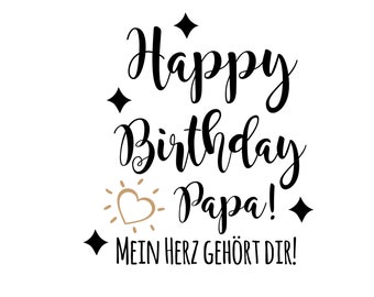 Fer sur l’image de repassage Joyeux anniversaire Papa Wish Name Mon cœur vous appartient en Flex Flock Glitter Effect